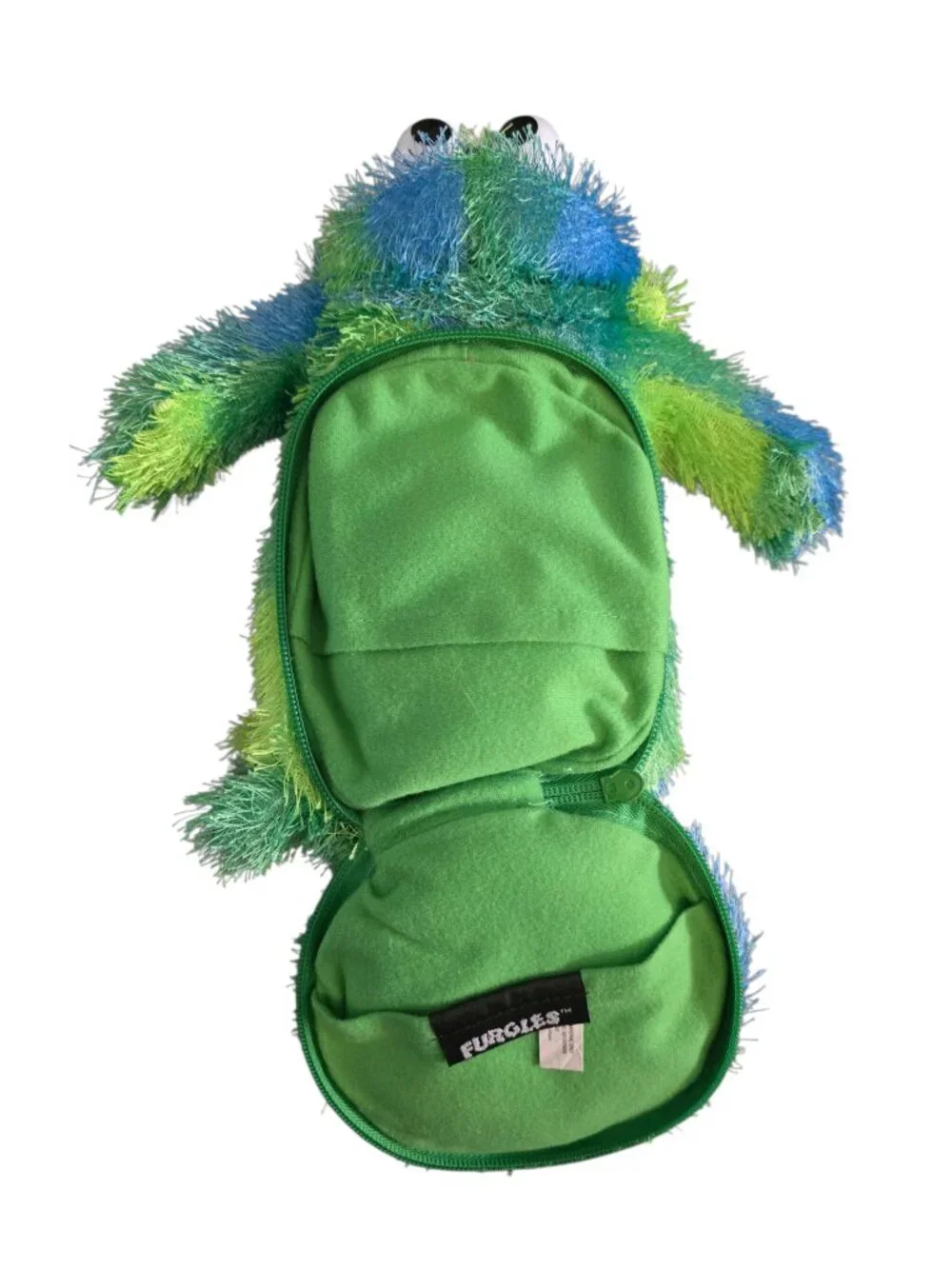 Furgle Frog Plush Monster Zipper Pouch Hidden Pocket Blue Green Stuffed Animal